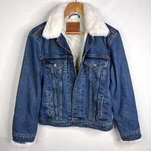 Levi's White Faux Fur Trim Ex Boyfriend Trucker Jacket XS